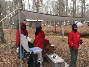 Scouts setting up their camp kitchen